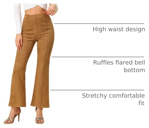 Image of Allegra K Women's Faux Suede Pants Business Casual Wide Legs Bell Bottom Flared Trousers