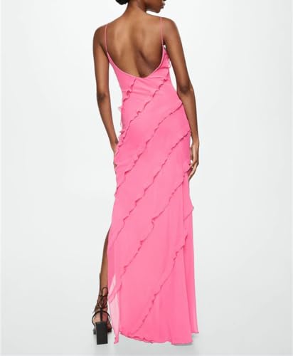 Image of Women Summer Elegant Sling Midi Ruched Bodycon Dress Solid Color Backless Slim Party Cocktail Dresses