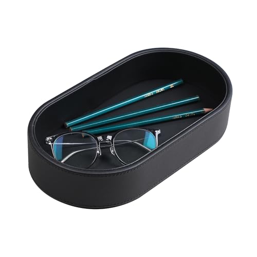 NICLNGSH Oval Desk Valet Tray, PU Leather Perfume Dish Bowl