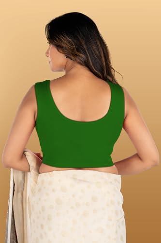 Image of Abhi Cotton Readymade Saree Blouse for Women- Half Net Sleeves, Round Neck, Regular-fit, Stretchable, Pull-on Style Blouse