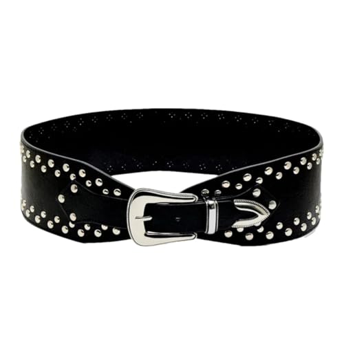 Pohullan Women Vintage Punk Rivet Patchwork Design Wide Belts Harajuku High Street Waistband