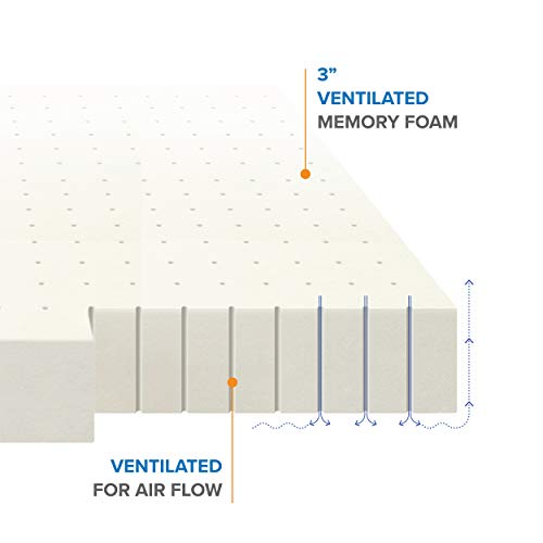 Image of Best Price Mattress 3 Inch Ventilated Memory Foam Mattress Topper, CertiPUR-US Certified, Short Queen