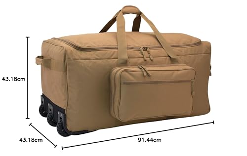 Mercury Tactical Gear Monster™ Rolling Duffle Deployment Bag with Wheels, Large Wheeled Heavy Duty Duffle Bag for Men & Women, Travel Bag, Coyote Color