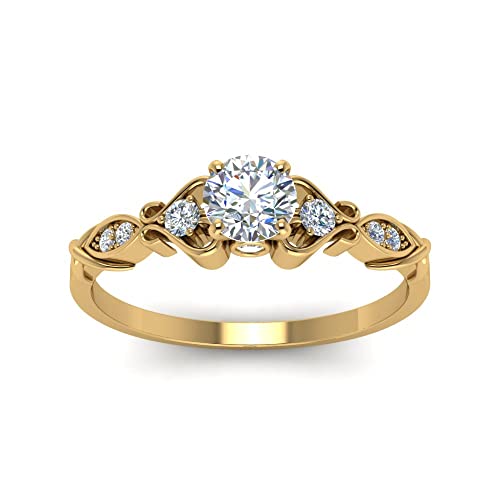 Image of Choose Your Gemstone Victorian Style Round Engagement Ring Yellow Gold Plated Round Shape Vintage Engagement Rings Matching Jewelry Wedding Jewelry Easy to Wear Gifts US Size 4 to 12