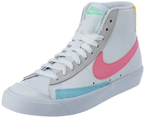 Nike WMNS Blazer Mid VNTG '77, Chaussure de Basketball Femme, White/Pink Glow-Pure Gris Platinum-Bleu Glacier Ice-Illusion Green-Speed Yellow, 38.5 EU