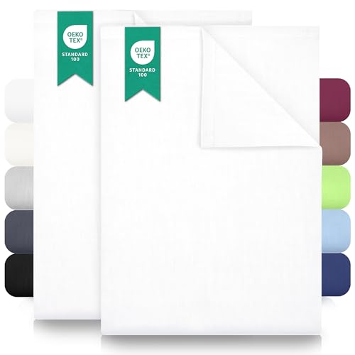 GREEN MARK Set di 2 lenzuola piane – 100% cotone, senza angoli elasticizzati, morbide e facili da lavare – Bianco, 250x150 cm