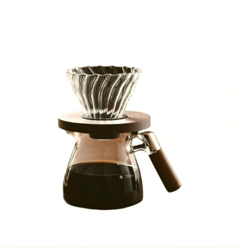 Auyyhui コーヒードリッパー ハンドドリップセット コーヒーサーバー 割れない高ホウ素シリカガラス材料 耐熱ガラス 直火対応 耐寒性あり 透明 蓋付き 木製ハンドル 電子レンジ・食洗機対応 目盛り付き V60 レンジサーバータイプ コーヒー用品 使い