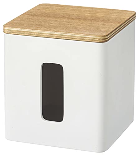 Yamazaki Home Rin Tissue Paper Case with Removable Wooden Lid - Tissue Or Toilet Paper Or Paper Towel Rectangular Storage Holder for Kitchen Bathroom Or Bedroom - Polystone -