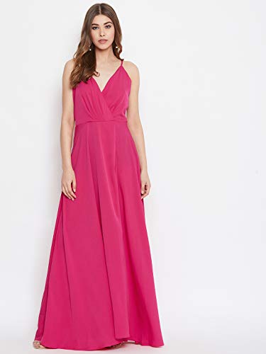 Image of Berrylush Red Solid V Neck Maxi Dress