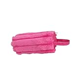 RETUOLWAG Estuche de felpa de gran capacidad con asa, compartimento espacioso, portátil, para lápices, para estudiantes, adolescentes, mujeres, estuche de felpa a rayas, rosa roja