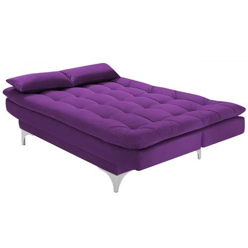 Image of Krancy 3-Seater Sofa Cum Bed for Living Room, Office & Home | Premium Fabric Sleeper Sofa Set with 1 Year Warranty | Comfortable Sofa for Guests, Lounge & Small Spaces | Purple