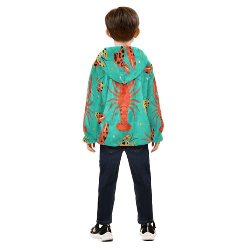 Lobster Pattern Print with Dot Toddler Fleece Jacket Girl Boys Hooded Fleece Jacket Coat Warm Outwear Zip-up 3-10T4