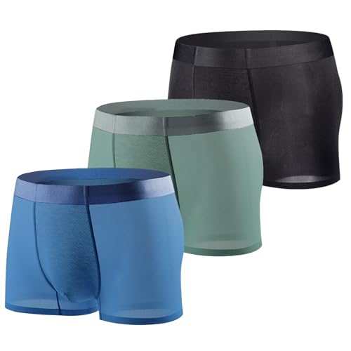 LNFINTDO Lot de 3 Boxer Homme Sexy Doux Soie de Glacée Maille Caleçon Anti-frottement Respirant...