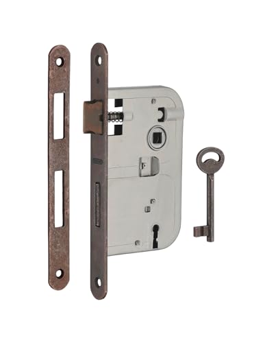 THIRARD - Serrure Encastrable à Clé pour Porte de Chambre - Axe 50 mm - Bouts Ronds - Coffre Acier Épaisseur 14 mm - Demi-Tour Réversible - 1 Clé - Bronze