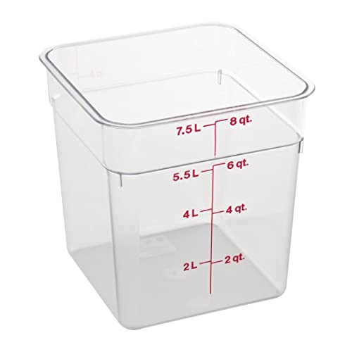 Image of Cambro 8SFSCW CamSquare Food Container 8 qt. 8-3 /8x8-3 /8x9-1 /8 clear, 6ct,Orange /pink