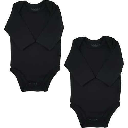 123 Bear Baby Cotton Spandex Infant Bodysuits Long Sleeve and Short Sleeve (Black A 2-Pack Long Sleeve, 0-3 Months)