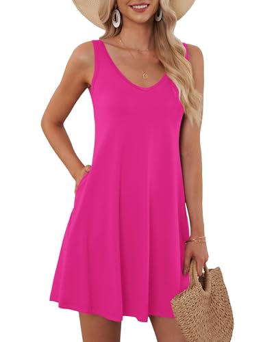 Image of AUSELILY Women's Sleeveless V Neck Mini Dress Beach Cover Up Swimwear Bathing Suit Sundresses with Pockets 2026 New
