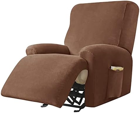 Velvet Recliner Chair Cover 4 Pieces,Sofa Slipcovers 1 Seat Recliner Cover with Pockets Relaxation Armchair Cover Sofa Covers for Living Room