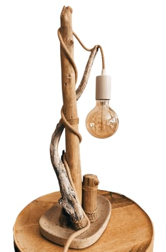 Lampe à poser en bois flotté et ciment terrazzo blanc H51 cm