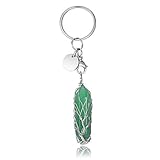 GEHECRST Green Aventurine Crystal Keychain Handmade Wire Wrapped Life Tree Healing Crystal Point Stone Keychain Gemstone Key ring Charm for Women Christmas Birthday Gift