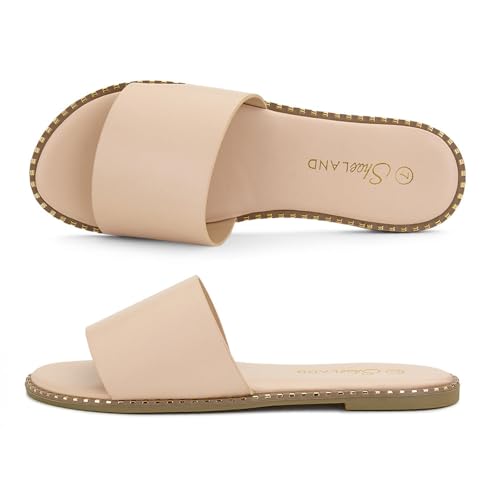 Image of Shoe Land Flat Sandals for Women - Slip-On Slides with Cushioned Footbed | Comfortable Dressy & Casual Open Toe Summer Sandals for Beach, Travel & Everyday Wear