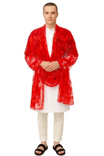 Image of Weavers Villa Net Floral Embroided Dupatta for Men
