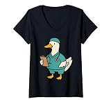 Damen Ente in Peelings Lustiges Tier Meme Vogel Medizinischer Arzt T-Shirt mit V-Ausschnitt