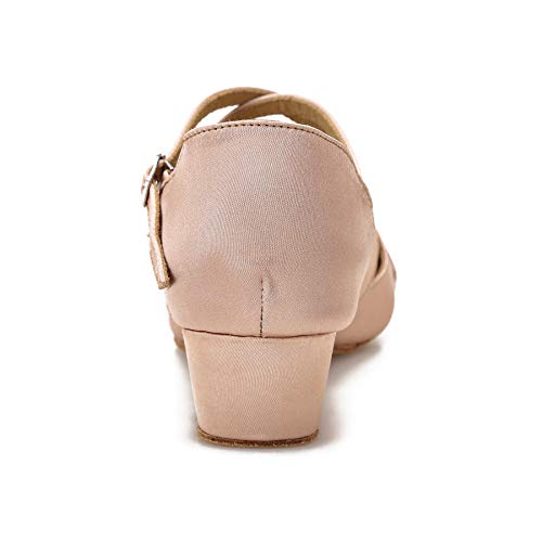 Low Heel Ballroom Dance Shoes Salsa Latin Dancing Shoes for Social Dancer Practice Dancer 1.5 Inch(BA02 Nude Size 8.5)3