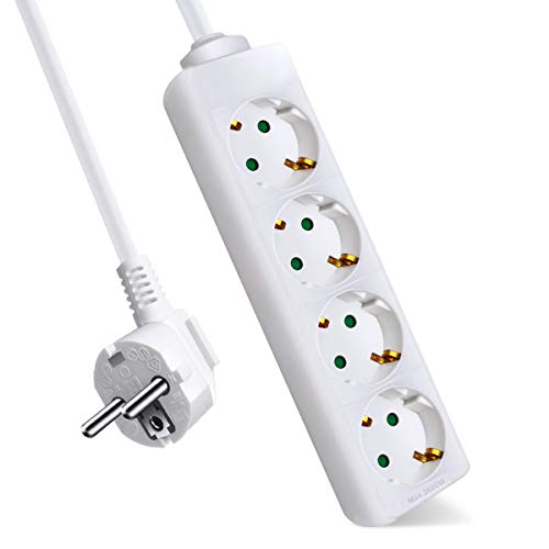 ExtraStar 4-Fach Steckdosenleiste mit Kindersicherung, 5m Kabel, IP20,16A, 3680W,Weiß