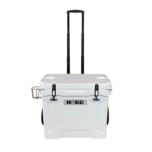 Hogg 35 qt Insulated Cooler with Wheels and Handle, Rolling Ice Chest with Wheels, Rotomolded Wheeled Coolers for Camping, Drinks, Outdoors, 35qt White