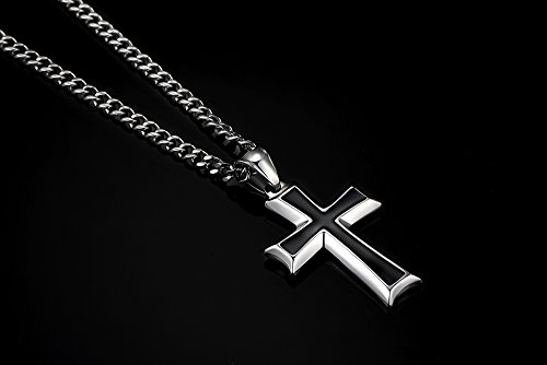 Reve Stainless Steel Black & Silver Cross Pendant Necklace For Men Women, 20-24 Inches Curb Chain (Black: 24'' Curb Chain) #TOP3