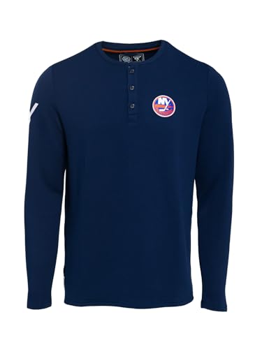 FE NHL Unisex-Adult Islanders Henley, Waffle-Knit Henley, Unisex Hockey New York Islanders Jersey, NHL Officially Licensed Gear, Recycled Fabrics, Navy, Medium