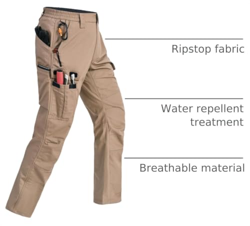 Image of Mens Cargo Pants Ripstop Breathable Tactical Hiking Pants with 7 Pockets | Heavy Duty Multi Pockets Relaxed Fit Breathable Hunting Working Carpenter Construction Water Resistant Waterproof Outdoor