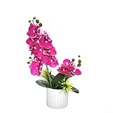 Phalaenopsis artificiel en pot pour rebord de fenêtre, arrangement d'orchidées artificielles conçu pour une exposition naturelle à la lumière sans décoloration (fuchsia)