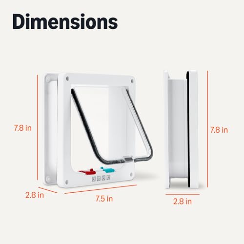 Image of Amazon Basics Adjustable Plastic Dog and Cat Door with 4-Way Lock, Small, 5.7 inch x 5.6 inch Entrance, 7.5 inch x 7.4 inch x 2.2 inch, White, for Interior and Exterior Doors or Wall