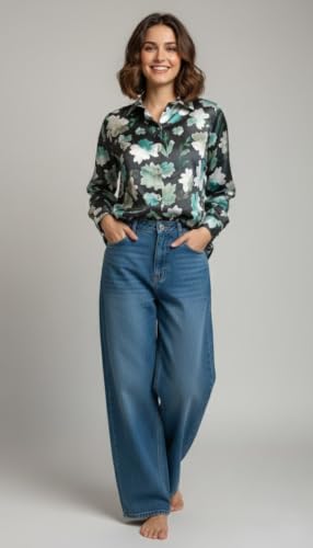 Image of Amazon Brand - INKAST Women Abstract Floral Printed Spread Collar Long Sleeves Casual Cami Shirt