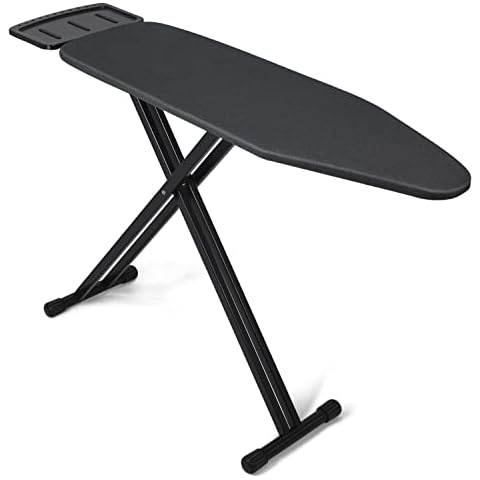 Duwee Ironing Board With Big Steam Iron Rest,Folding Adjustable Height Ironing Board With Heat Resistant Cover,Thick Felt Pad,Strong legs,Black,33x109cm Cover