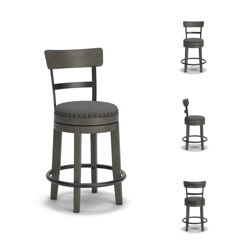 Signature Design by Ashley Caitbrook | Farmhouse Swivel 24" Counter Height Barstool – 360° Swivel, Upholstered with Nailhead Trim, Metal & Wood Frame, Gray by Signature Design by Ashley - Image 3