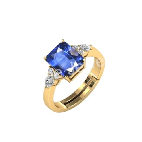 Bague saphir bleu ajustable ornée d'une pierre ovale 14,25 carats naturelle