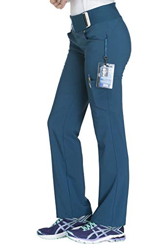 Iflex Scrubs for Women, Yoga-Inspired Knit Waistband Scrub Pants CK002, Caribbean Blue, Small