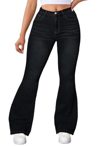 Skinny Ripped Bell Bottom Jeans for Women Classic High Waisted Flared Jean Pants Black Medium