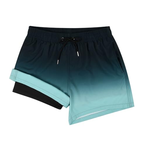 Mywu Mens Swim Trunks with Compression Liner 5 Inch Board Shorts Quick Dry Swimwear 2 in 1 Beach Shorts Bathing Suit
