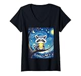 Photo Gallery donna kawaii raccoon holding star illustrazione arte maglietta con collo a v Photo Gallery donna kawaii raccoon holding star illustrazione arte maglietta con collo a v