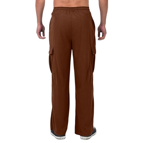 lcyhony Corduroy Pants Men Relaxed fit Comfy Work Cargo Pants with Pockets Elastic Waist Drawstring Casual Athletic Joggers3