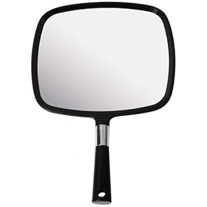 Mirrorvana Großer Handspiegel – Friseur-Handspiegel mit Griff, Friseurspiegel Rechteckig, Spiegel mit Griff, Hand Held Mirror with Handle (Schwarz)