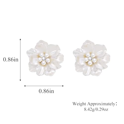 HETICA Classy Pearl Flower Stud Earrings for Women, Simplicity Flower White Pearl Camellia Stud Earrings Cubic Zirconia Earrings Jewelry Gifts4