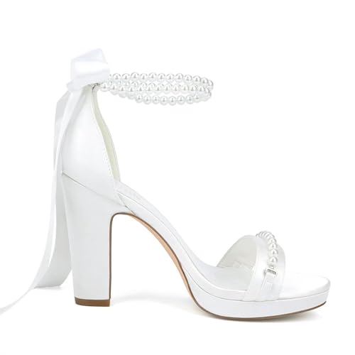 Pearl Wedding Shoes for Bride High Heel Platform Wedding Sandals Chunky Heel Bridal Shoes4