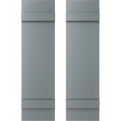 14 in. W x 35 in. H Builders Edge, Standard Four Board Joined (2 Batten), Board-n-Batten Shutters, Includes Matching Installation Spikes (Per Pair), 419 - Storm Cloud