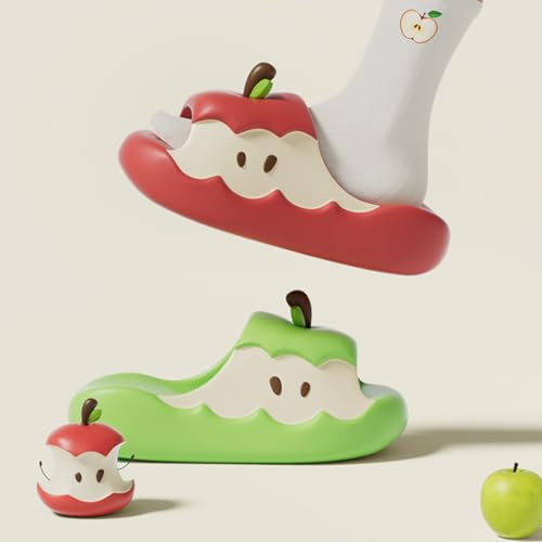 Apples Slippers for Women Men, Summer 3D Cute Cartoon Apples Shaped Fruit Slides Couple Beach Sandals4