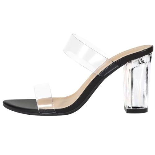 ZriEy Women's Chunky Block Open Toe Mid High Heeled Sandals Two Strap Slip on Heels Slide Sandals for Party Wedding Dress Dating Daily Pumps Shoes2